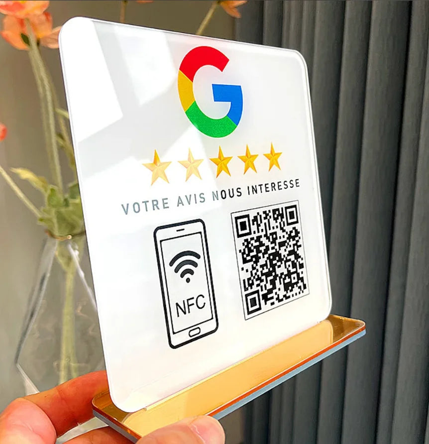 Placă Personalizată Google Review cu Cod NFC - Semn din Acril pentru Afaceri și Magazine