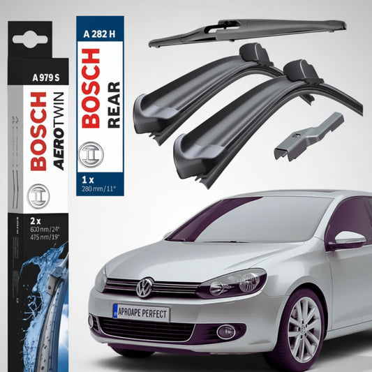 Set Complet Ștergătoare față + lunetă pentru VW Golf VI (5K1) 2008-2013 | Bosch Aerotwin A979S + A282H