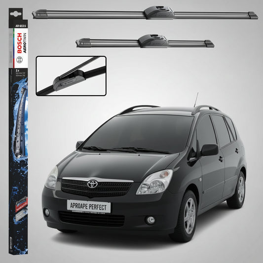 Set 2 Ștergătoare Parbriz Bosch Aerotwin Retrofit AR653S pentru Toyota Corolla Verso E12 (2001–2004) – 650 mm + 400 mm | Prindere Tip Cârlig (J-Hook)