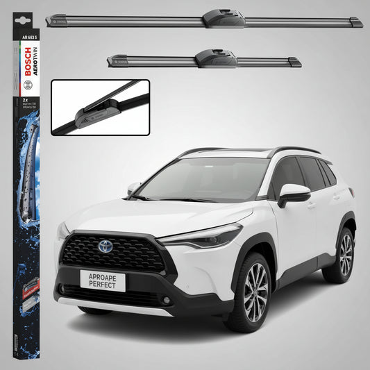 Set 2 Ștergătoare Parbriz Bosch Aerotwin Retrofit AR653S pentru Toyota Corolla Cross (2020–Prezent) – 650 mm + 400 mm | Prindere Tip Cârlig (J-Hook)
