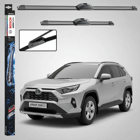 Set 2 Ștergătoare Parbriz Bosch Aerotwin Retrofit AR653S pentru Toyota RAV4 V (2018–Prezent) – 650 mm + 400 mm | Prindere Tip Cârlig (J-Hook)