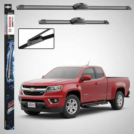 Set 2 Ștergătoare Parbriz Bosch Aerotwin Retrofit AR653S pentru Chevrolet Colorado (2012–2022) – 650 mm + 400 mm | Prindere Tip Cârlig (J-Hook)