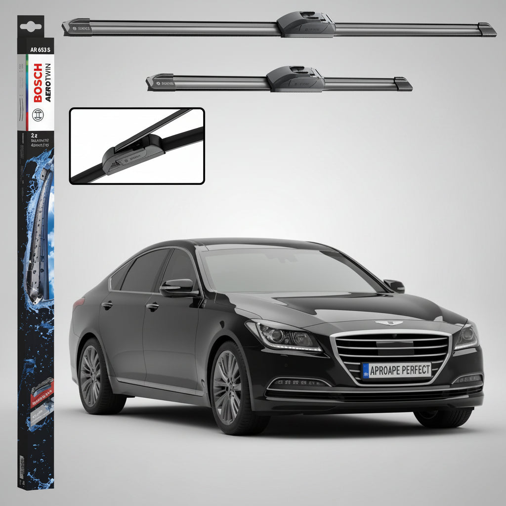 Set 2 Ștergătoare Parbriz Bosch Aerotwin Retrofit AR653S pentru Hyundai Genesis DH (2014–2017) – 650 mm + 400 mm | Prindere Tip Cârlig (J-Hook)