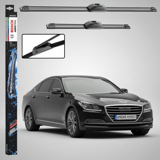 Set 2 Ștergătoare Parbriz Bosch Aerotwin Retrofit AR653S pentru Hyundai Genesis DH (2014–2017) – 650 mm + 400 mm | Prindere Tip Cârlig (J-Hook)