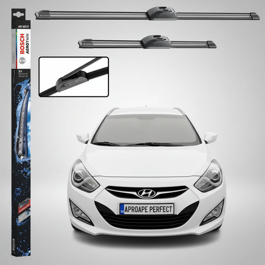 Set 2 Ștergătoare Parbriz Bosch Aerotwin Retrofit AR653S pentru Hyundai i40 VF (2011–2019) – 650 mm + 400 mm | Prindere Tip Cârlig (J-Hook)