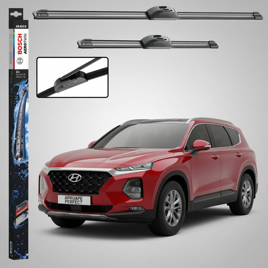 Set 2 Ștergătoare Parbriz Bosch Aerotwin Retrofit AR653S pentru Hyundai Santa Fe IV TM (2018–2023) – 650 mm + 400 mm | Prindere Tip Cârlig (J-Hook)