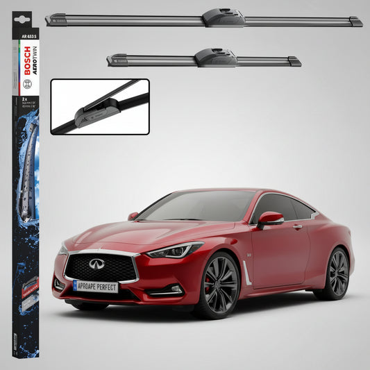 Set 2 Ștergătoare Parbriz Bosch Aerotwin Retrofit AR653S pentru Infiniti Q60 (2016–Prezent) – 650 mm + 400 mm | Prindere Tip Cârlig (J-Hook)