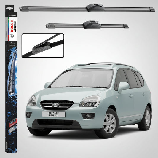 Set 2 Ștergătoare Parbriz Bosch Aerotwin Retrofit AR653S pentru Kia Carens III UN (2006–2013) – 650 mm + 400 mm | Prindere Tip Cârlig (J-Hook)