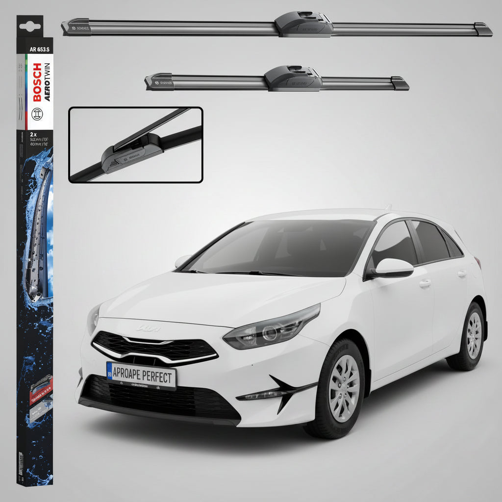 Set 2 Ștergătoare Parbriz Bosch Aerotwin Retrofit AR653S pentru Kia Ceed CD (2018–Prezent) – 650 mm + 400 mm | Prindere Tip Cârlig (J-Hook)