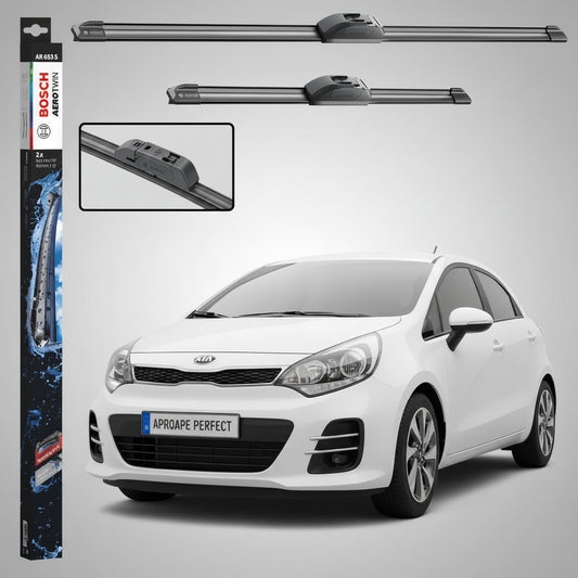 Set 2 Ștergătoare Parbriz Bosch Aerotwin Retrofit AR653S pentru Kia Rio III UB (2011–2017) – 650 mm + 400 mm | Prindere Tip Cârlig (J-Hook)