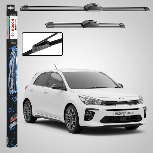 Set 2 Ștergătoare Parbriz Bosch Aerotwin Retrofit AR653S pentru Kia Rio IV YB (2017–Prezent) – 650 mm + 400 mm | Prindere Tip Cârlig (J-Hook)