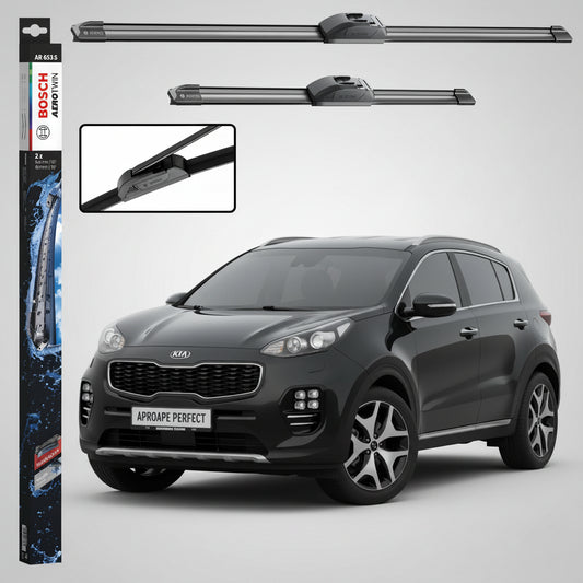Set 2 Ștergătoare Parbriz Bosch Aerotwin Retrofit AR653S pentru Kia Sportage IV QL (2015–2021) – 650 mm + 400 mm | Prindere Tip Cârlig (J-Hook)