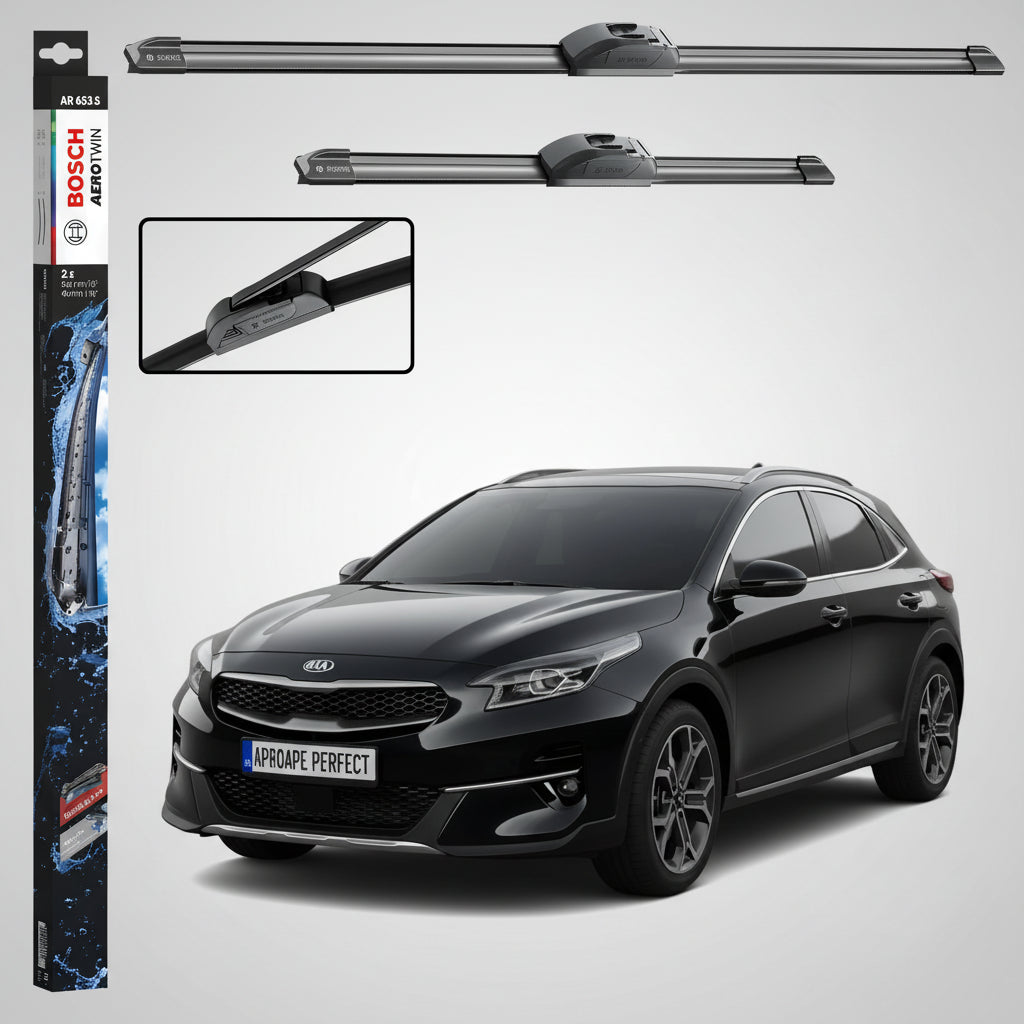 Set 2 Ștergătoare Parbriz Bosch Aerotwin Retrofit AR653S pentru Kia Xceed CD (2019–Prezent) – 650 mm + 400 mm | Prindere Tip Cârlig (J-Hook)