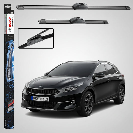 Set 2 Ștergătoare Parbriz Bosch Aerotwin Retrofit AR653S pentru Kia Xceed CD (2019–Prezent) – 650 mm + 400 mm | Prindere Tip Cârlig (J-Hook)