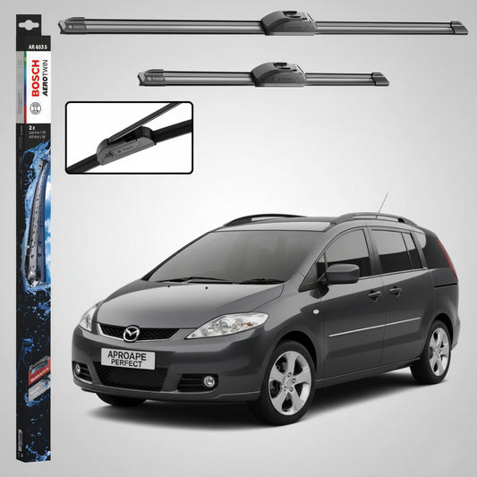Set 2 Ștergătoare Parbriz Bosch Aerotwin Retrofit AR653S pentru Mazda 5 CR (2005–2010) – 650 mm + 400 mm | Prindere Tip Cârlig (J-Hook)