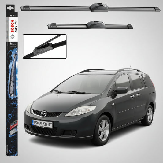Set 2 Ștergătoare Parbriz Bosch Aerotwin Retrofit AR653S pentru Mazda 5 CW (2010–2015) – 650 mm + 400 mm | Prindere Tip Cârlig (J-Hook)