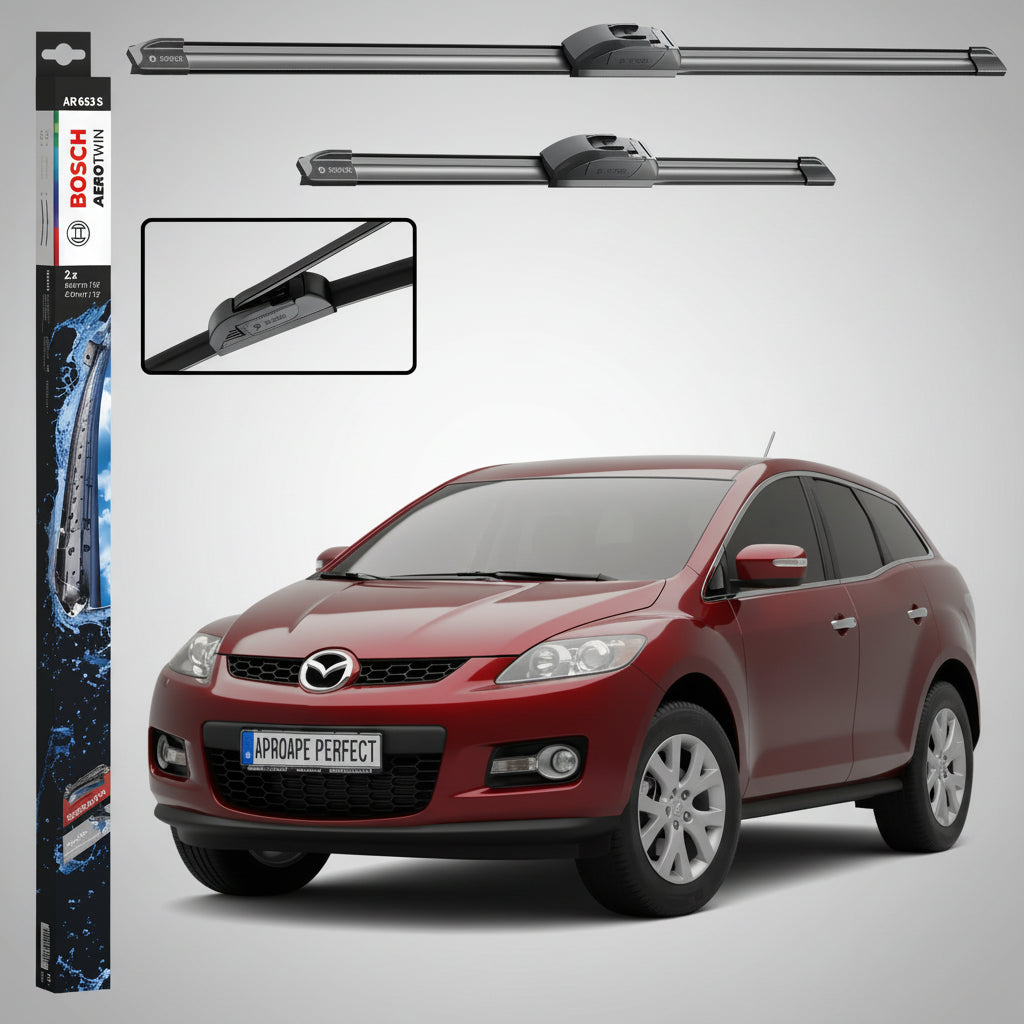 Set 2 Ștergătoare Parbriz Bosch Aerotwin Retrofit AR653S pentru Mazda CX-7 ER (2006–2012) – 650 mm + 400 mm | Prindere Tip Cârlig (J-Hook)