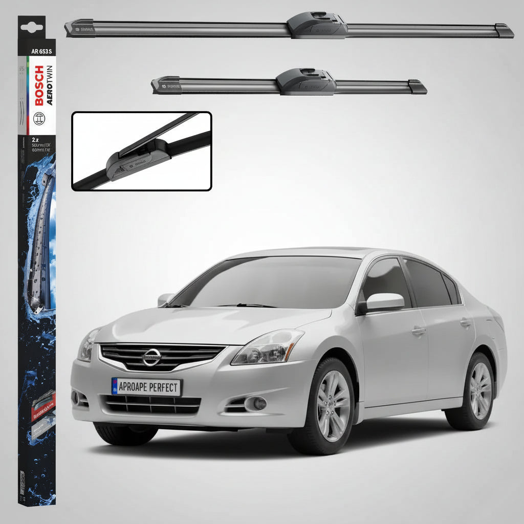 Set 2 Ștergătoare Parbriz Bosch Aerotwin Retrofit AR653S pentru Nissan Altima L32 (2006–2012) – 650 mm + 400 mm | Prindere Tip Cârlig (J-Hook)