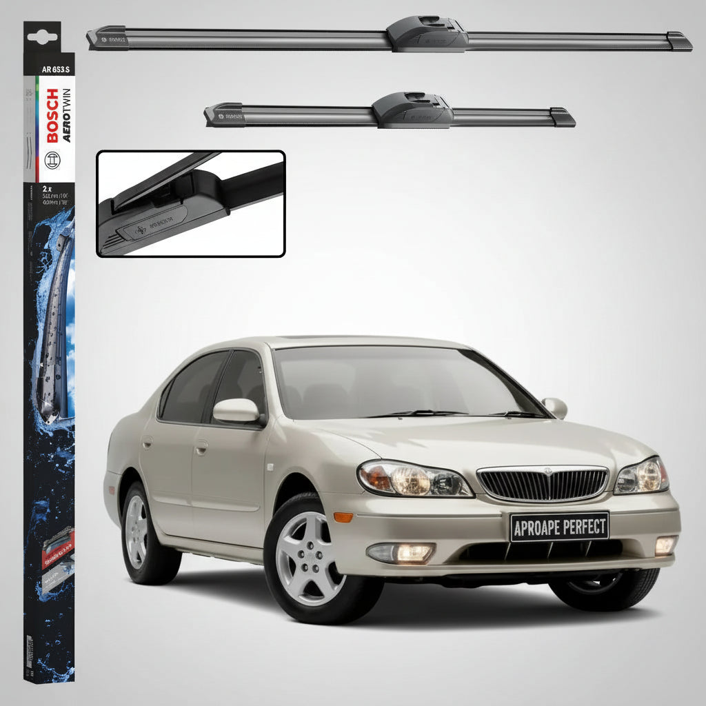 Set 2 Ștergătoare Parbriz Bosch Aerotwin Retrofit AR653S pentru Nissan Maxima A33/A34/A35 (2000–2014) – 650 mm + 400 mm | Prindere Tip Cârlig (J-Hook)