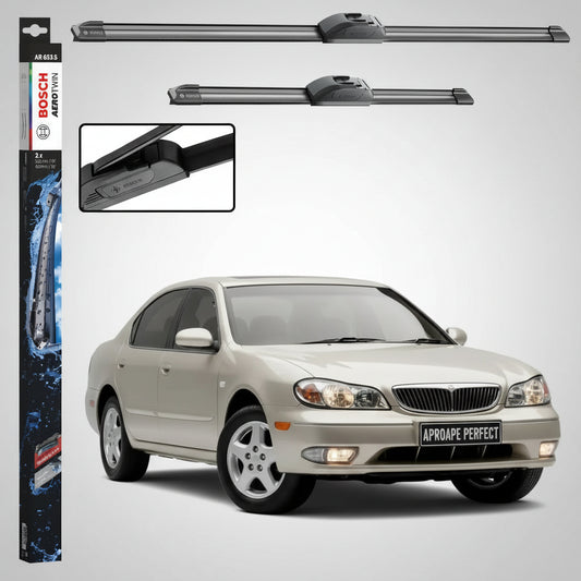 Set 2 Ștergătoare Parbriz Bosch Aerotwin Retrofit AR653S pentru Nissan Maxima A33/A34/A35 (2000–2014) – 650 mm + 400 mm | Prindere Tip Cârlig (J-Hook)