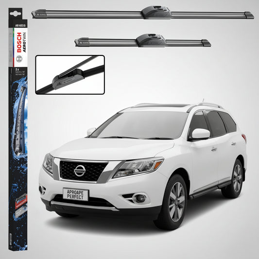 Set 2 Ștergătoare Parbriz Bosch Aerotwin Retrofit AR653S pentru Nissan Pathfinder R52 (2012–2020) – 650 mm + 400 mm | Prindere Tip Cârlig (J-Hook)