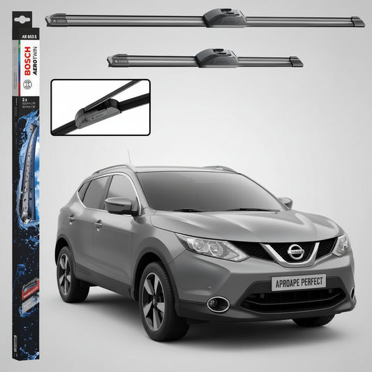 Set 2 Ștergătoare Parbriz Bosch Aerotwin Retrofit AR653S pentru Nissan Qashqai II J11 (2013–2021) – 650 mm + 400 mm | Prindere Tip Cârlig (J-Hook)