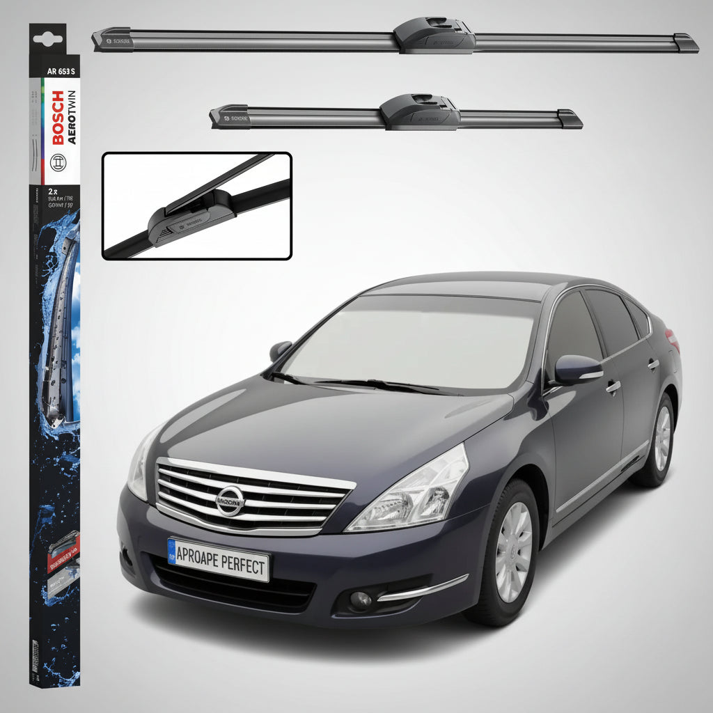 Set 2 Ștergătoare Parbriz Bosch Aerotwin Retrofit AR653S pentru Nissan Teana J32 (2008–2013) – 650 mm + 400 mm | Prindere Tip Cârlig (J-Hook)