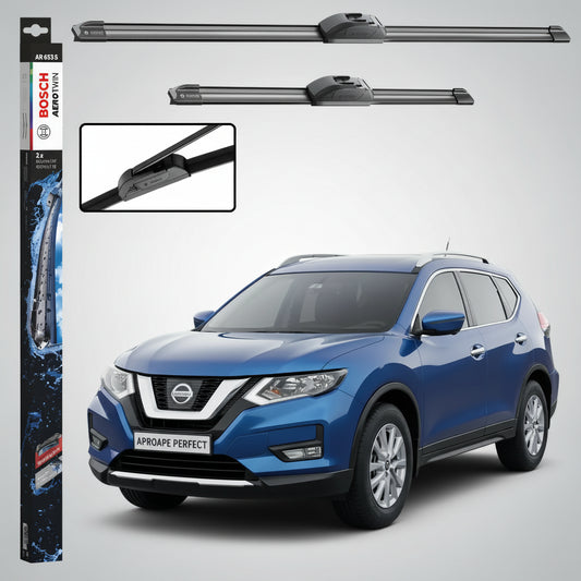 Set 2 Ștergătoare Parbriz Bosch Aerotwin Retrofit AR653S pentru Nissan X-Trail T32 (2013–2021) – 650 mm + 400 mm | Prindere Tip Cârlig (J-Hook)
