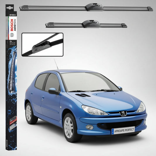 Set 2 Ștergătoare Parbriz Bosch Aerotwin Retrofit AR653S pentru Peugeot 206 (1998–2009) – 650 mm + 400 mm | Prindere Tip Cârlig (J-Hook)