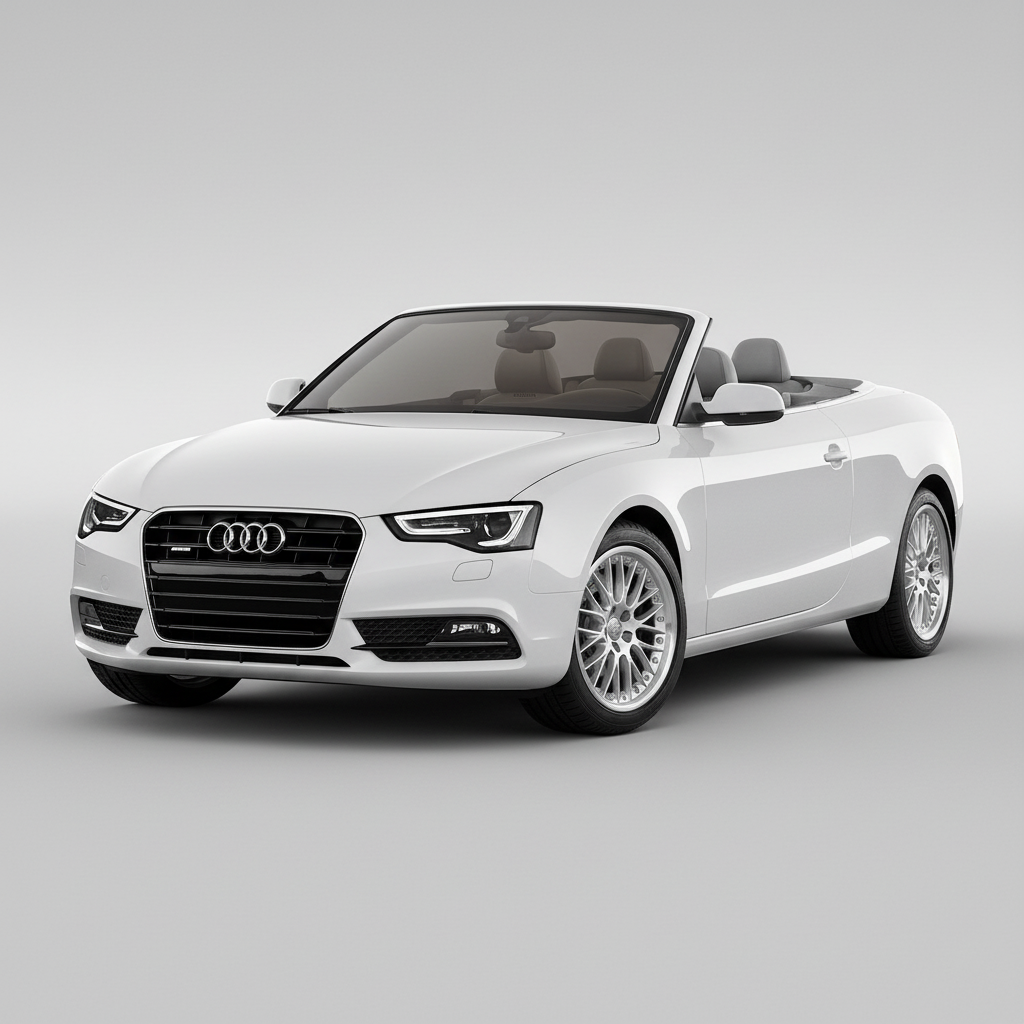 White Audi convertible car on a white background