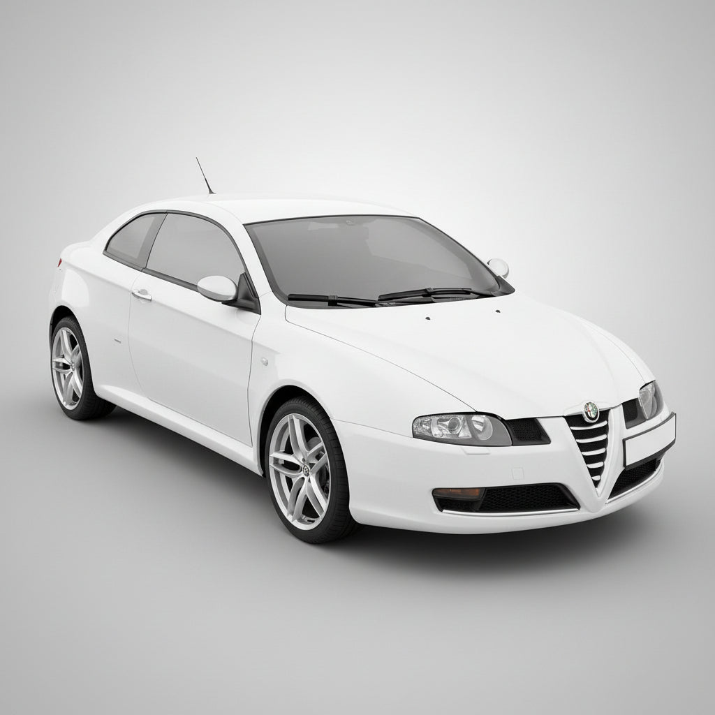 White Alfa Romeo car on a gray background
