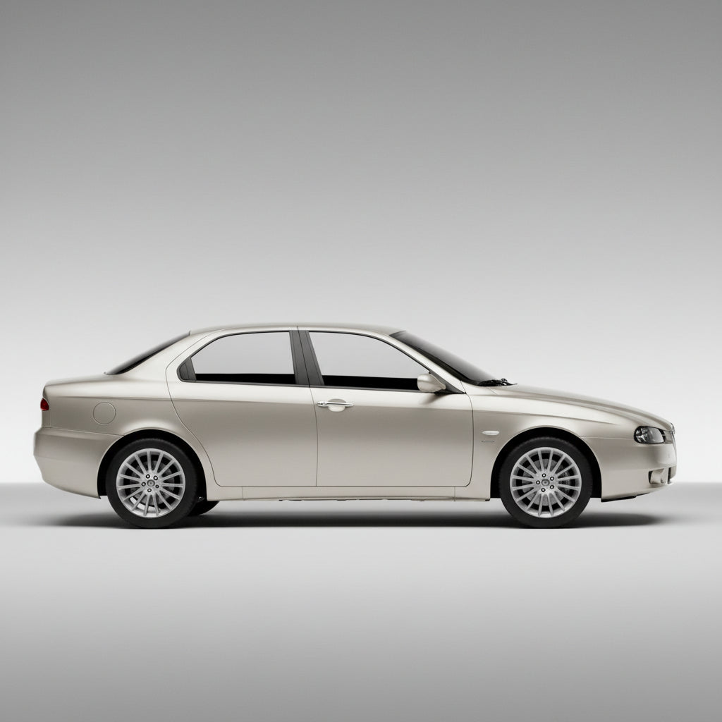 Side view of a silver car on a gray background