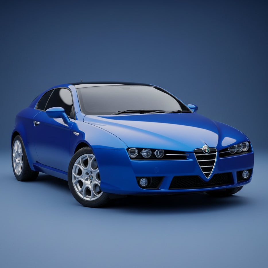 Blue Alfa Romeo car on a gray background