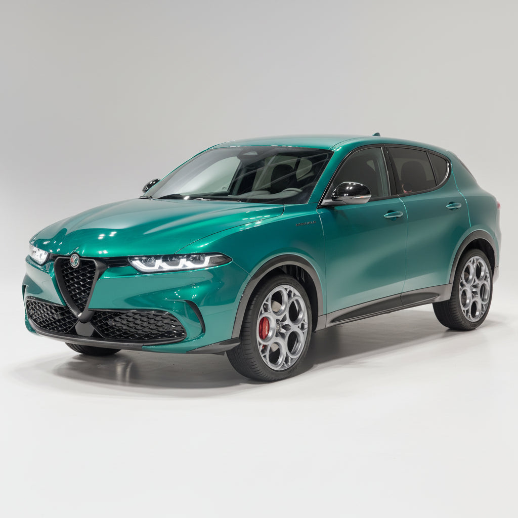 Green Alfa Romeo SUV on a white background