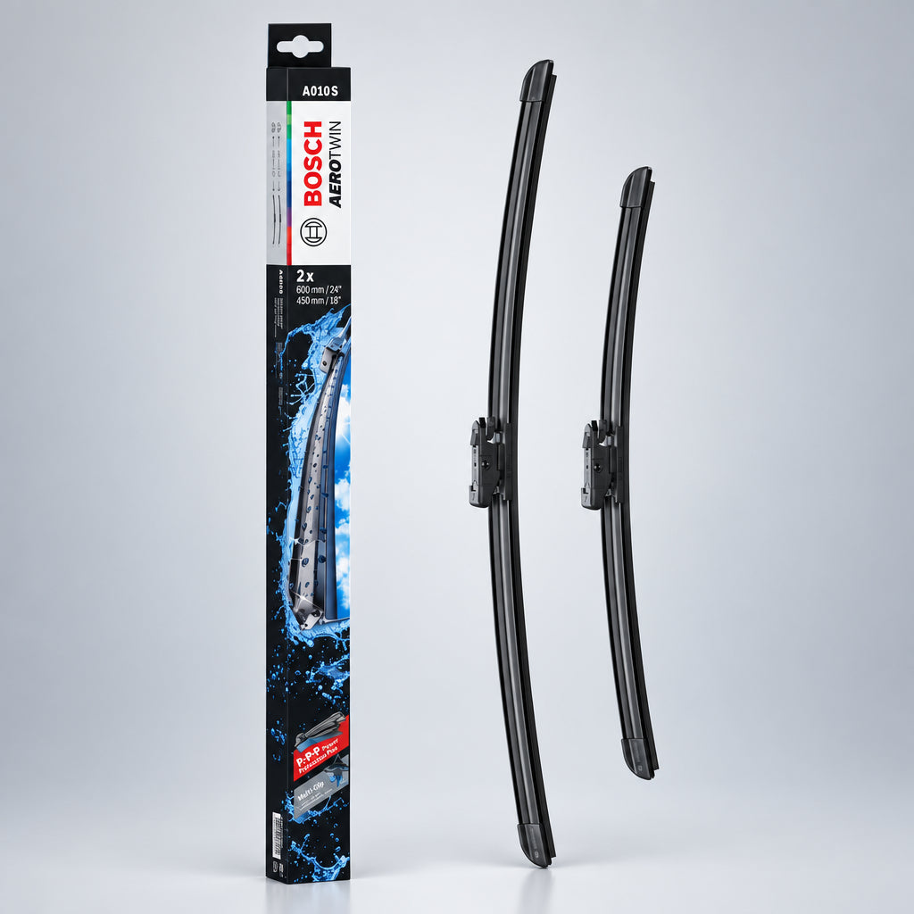 Ambalaj Bosch Aerotwin A010S alături de cele două lamele de 600 și 450 mm