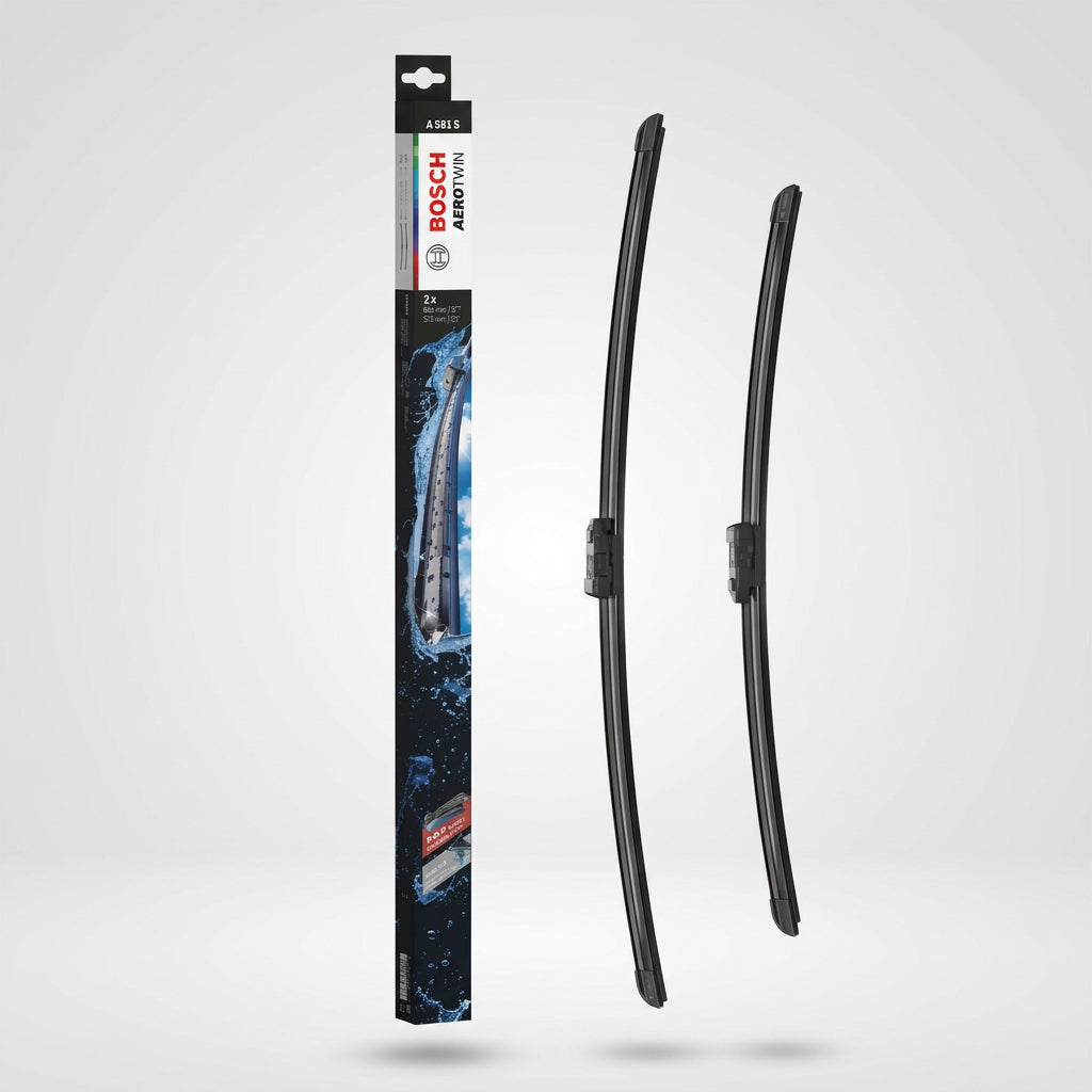 Ambalaj Bosch Aerotwin A581S alături de cele două lamele de 680 și 575 mm