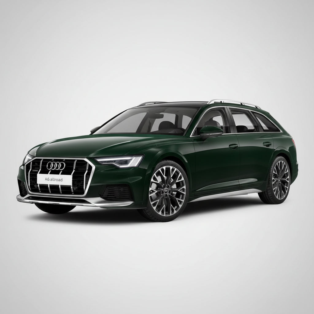 Green Audi car on a white background