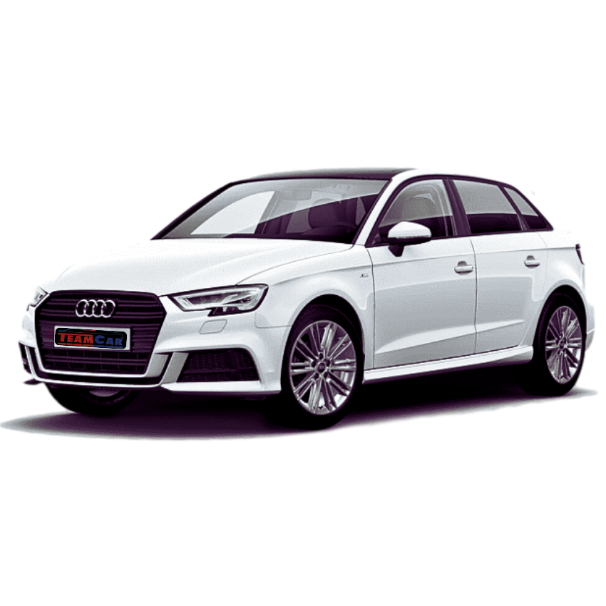 White Audi A3 8V (2012–2020) with a purple tinted window on a white background