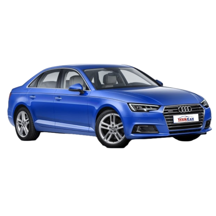 Blue Audi A4 B9 (2016–prezent) on a white background