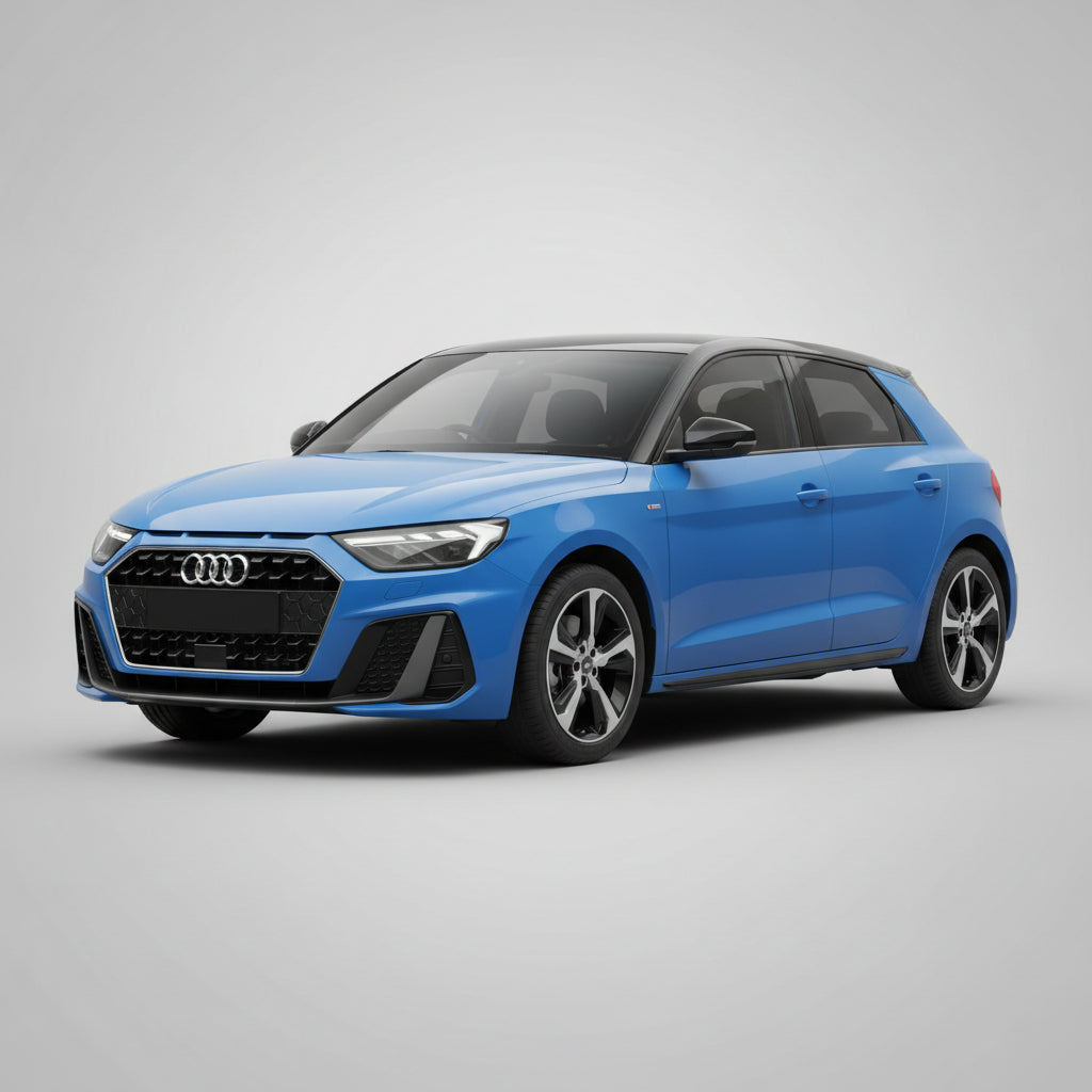 Blue Audi car on a gray background