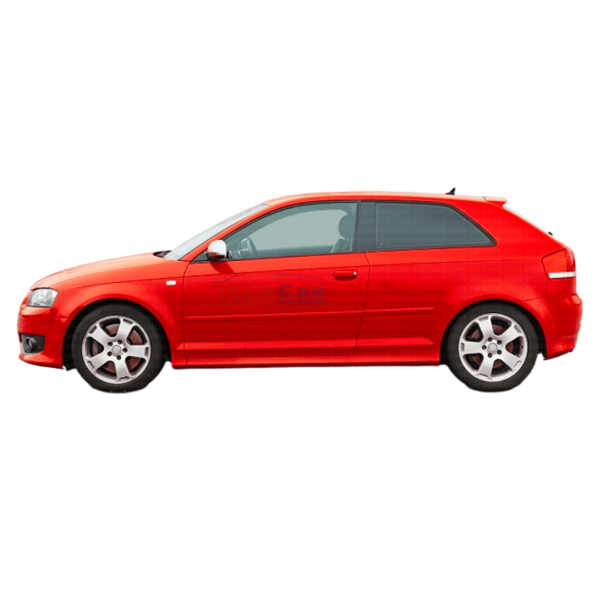 Red Audi A3 3 usi (2003–2012) on a white background