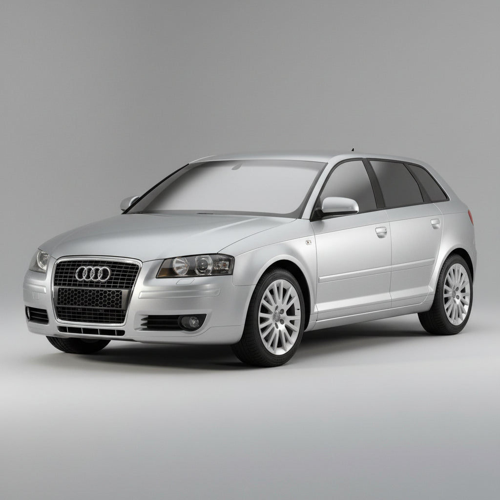 Silver Audi car on a gray background