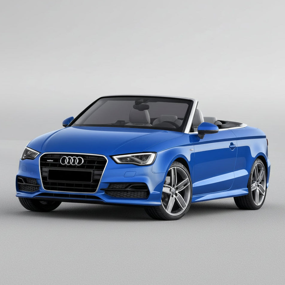 Blue Audi convertible on a gray background