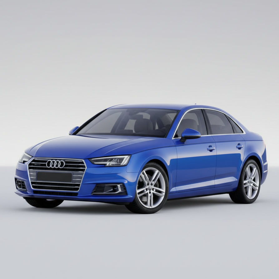 Blue Audi car on a gray background