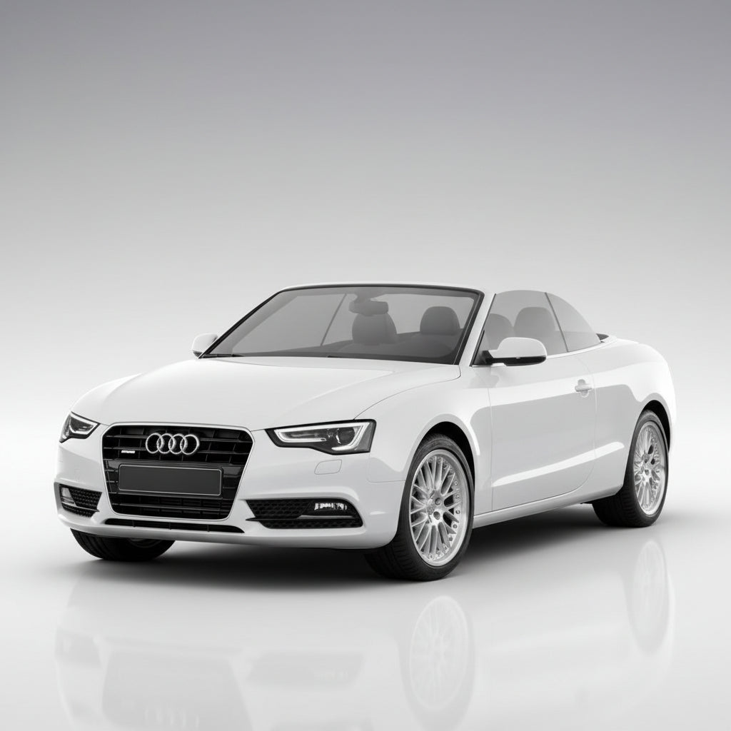 White Audi convertible on a gray background