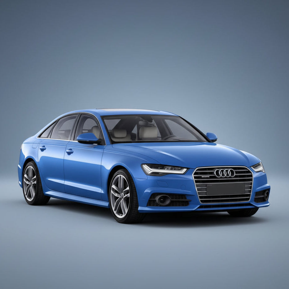 Blue Audi car on a gray background