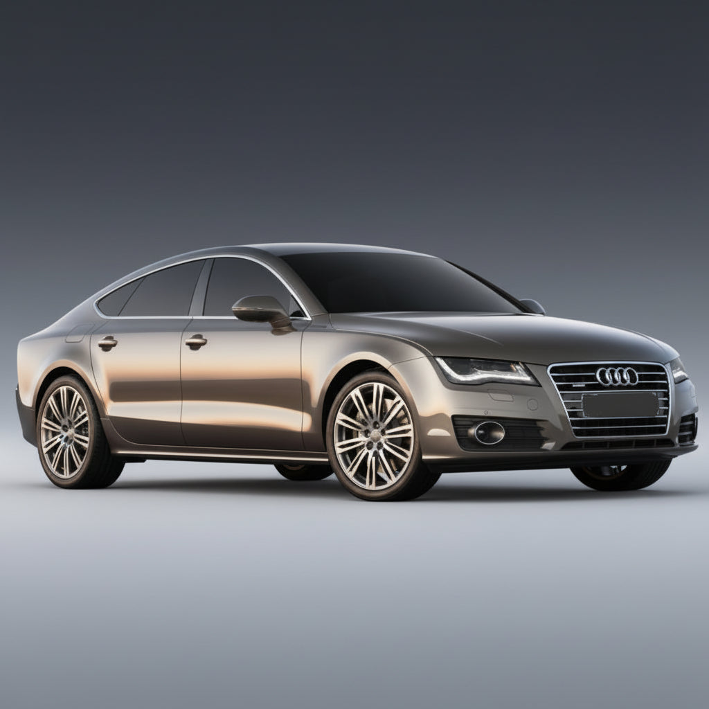 Silver Audi car on a gray background
