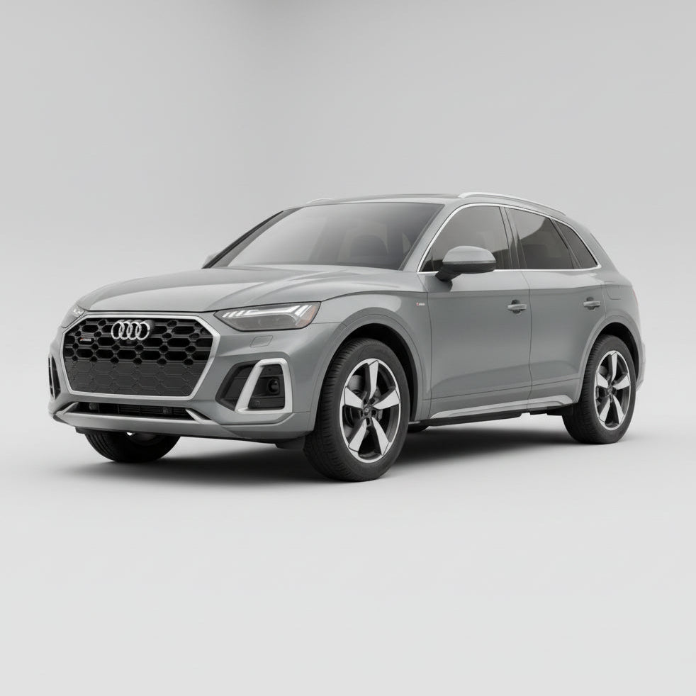 Silver Audi SUV on a gray background