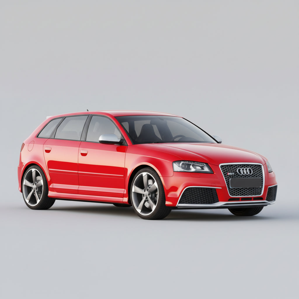 Red Audi RS3 (Sportback) car on a gray background