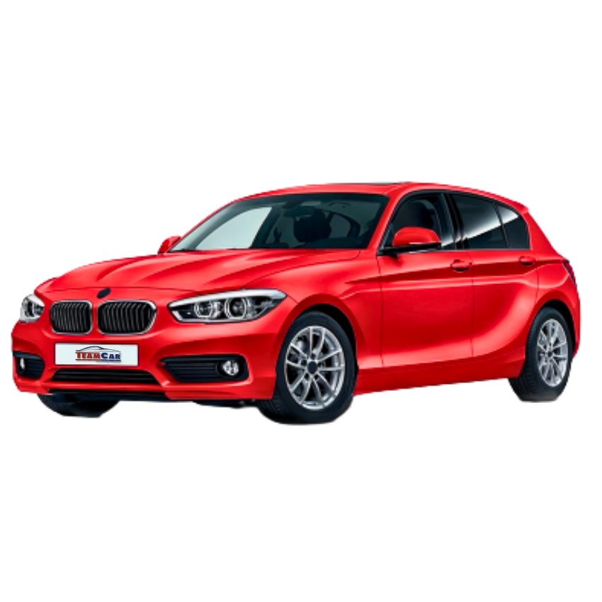 Red BMW Seria 1 F20 (2011–2019) on a white background